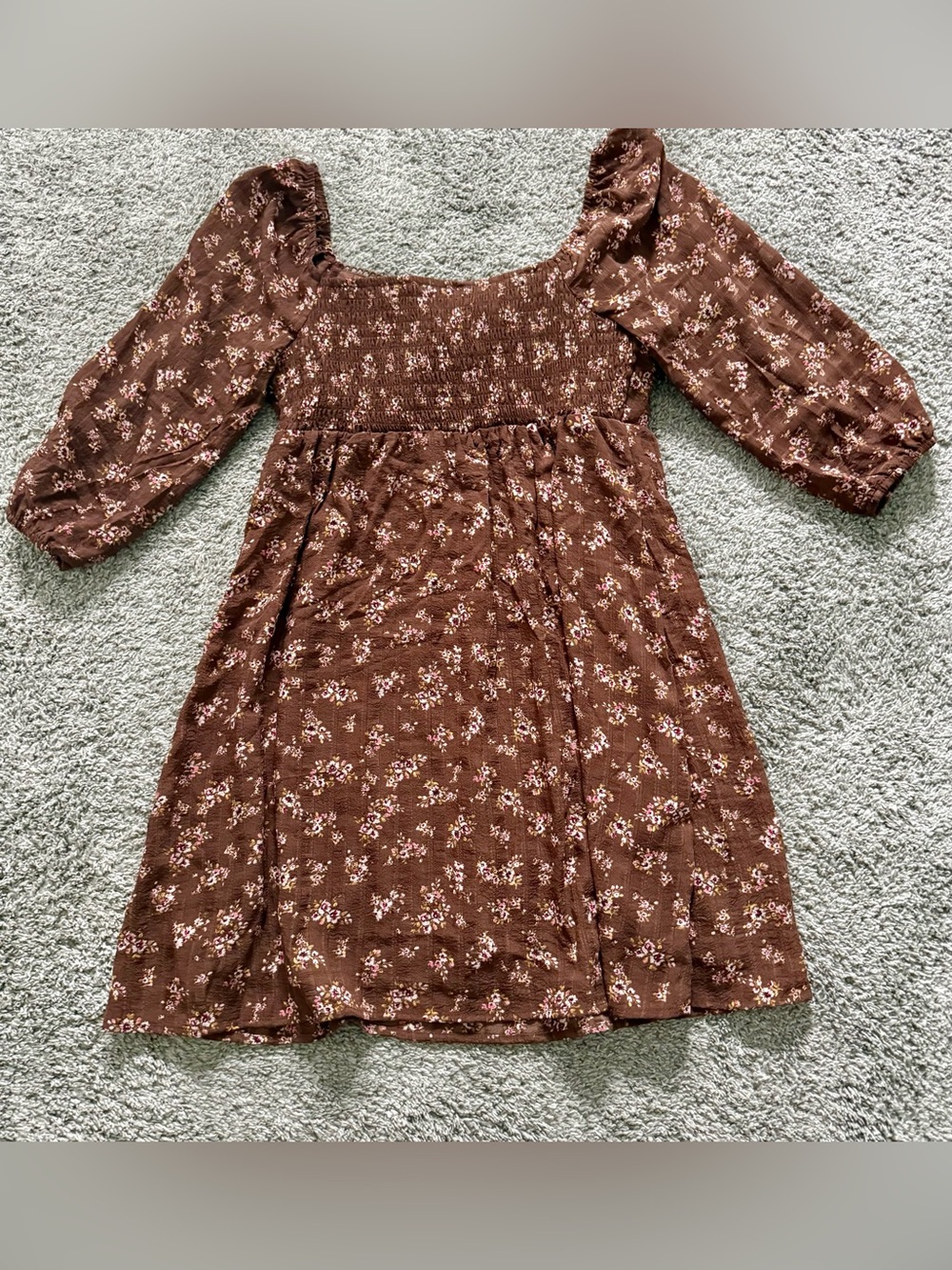 NWT Lily Rose Brown Floral Smocked Milkmaid Mini Dress Size L (Juniors)